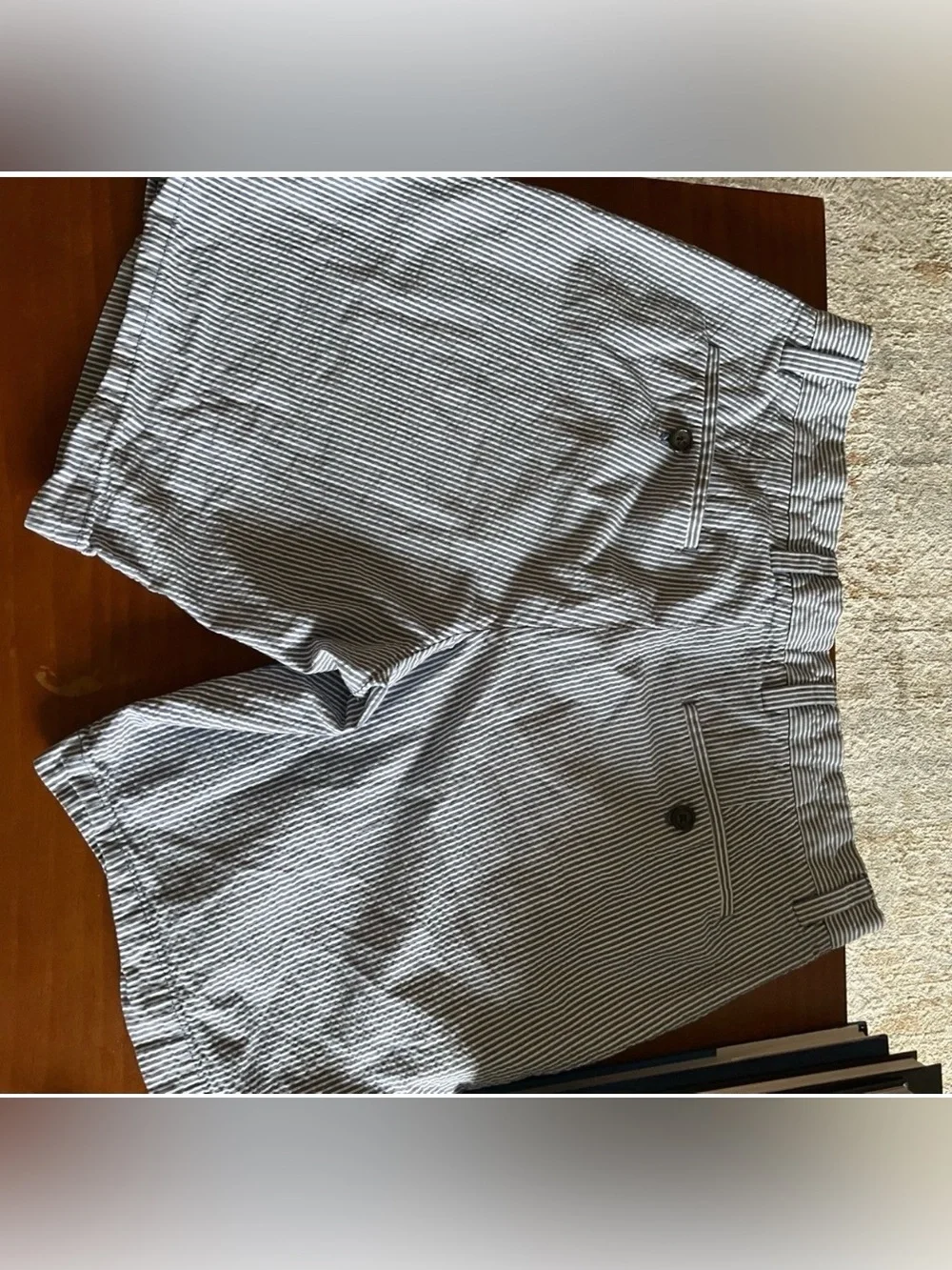 Banana Republic Men’s Aiden Chino Blue and White Striped Flat-Front Shorts